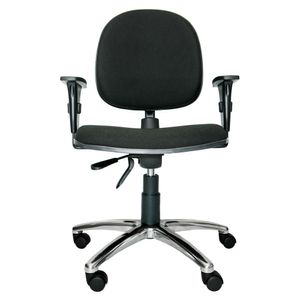 Cadeira giratória ergonômica BOL. Ajuste lombar. Braços ajustáveis. Gás. Estrutura preta. Base alumínio. Tecido poliéster.
