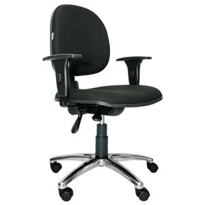 Cadeira giratória ergonômica BOL. Ajuste lombar. Braços ajustáveis. Gás. Estrutura preta. Base alumínio. Tecido poliéster.