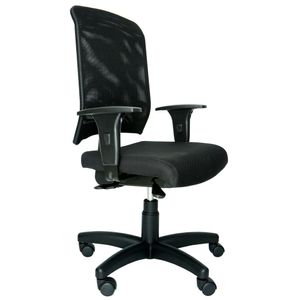 Cadeira ergonômica PROLABORE. Linha BALANCE. Base preta. Ajuste lombar. Braços ajustáveis. Encosto tela. Tecido.
