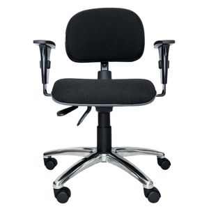 Cadeira giratória ergonômica BITS. Ajuste lombar. Braços ajustáveis. Gás. Estrutura preta. Base alumínio. Tecido poliéster.