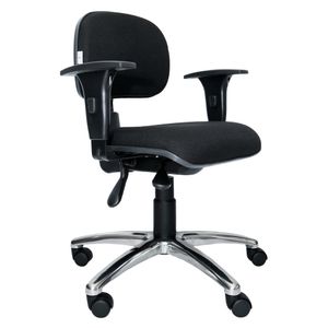 Cadeira giratória ergonômica BITS. Ajuste lombar. Braços ajustáveis. Gás. Estrutura preta. Base alumínio. Tecido poliéster.