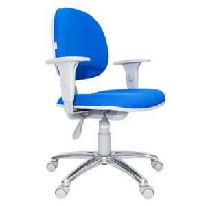 Cadeira giratória ergonômica BOL. Ajuste lombar. Braços ajustáveis. Gás. Estrutura cinza. Base alumínio. Tecido poliéster.