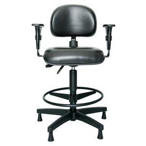 Cadeira ergonômica para caixa-produção LEVEN. Ajuste lombar. Apoio para pés. Braços ajustáveis. Sapatas. Sintético.
