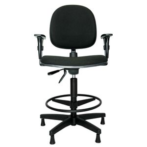 Cadeira caixa ergonômica SPIN. NR17. Ajuste lombar. Giratória. Alta com aro ajustável. Braços ajustáveis. Sapatas. Tecido.