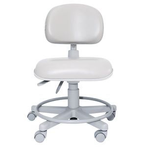 Mocho odontológico ergonômico. Linha Ergon. Giratório. Estrutura e aro cinza. Revestimento sintético.