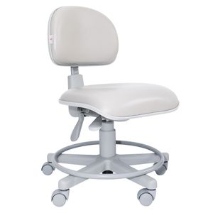 Mocho odontológico ergonômico. Linha Ergon. Giratório. Estrutura e aro cinza. Revestimento sintético.