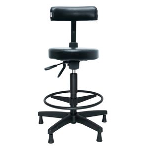 Mocho ergonômico Vertico. Giratório Alto C/ Aro de Apoio Ajustável. Assento Redondo. Ajuste Lombar. Estrutura preta. Sapatas. Revestimento sintético.