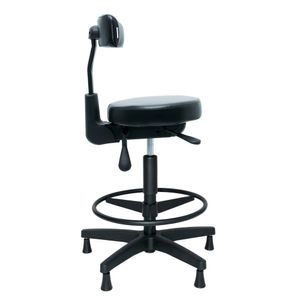 Mocho ergonômico Vertico. Giratório Alto C/ Aro de Apoio Ajustável. Assento Redondo. Ajuste Lombar. Estrutura preta. Sapatas. Revestimento sintético.