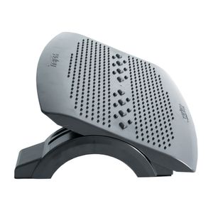 Apoio para pés ergonômico. Inclinação ajustável. Plástico resistente. Superfície antiderrapante. Preto.