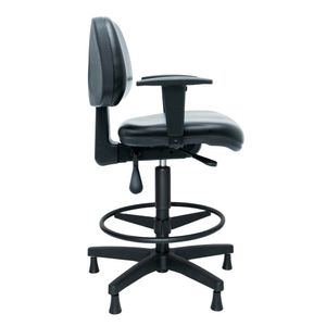 Cadeira caixa ergonômica POKER. Braços ajustáveis. Ajuste lombar. Giratória. Alta com aro regulável. Sapatas. Revestimento sintético.