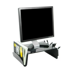 Suporte para Monitor PROLABORE. Acrílico. Fumê. Com nichos. 12 cm Altura.