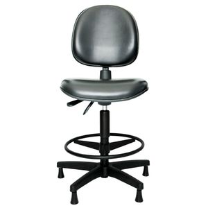 Cadeira ergonômica caixa PROLABORE. Linha SPIN. NR17. Ajuste lombar. Giratória. Alta com aro regulável. Sapatas. Revestimento sintético.