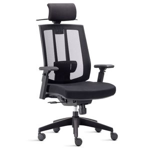 Cadeira Ergonômica PROLABORE. Linha EURO. Alta. Encosto Tela. Apoio cabeça. Braços. Rodízios. Tecido.