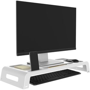 Suporte para monitor ergonômico. 4 nichos para organização. Três estágios de altura. Em ABS de Alto Impacto.