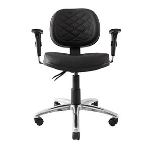 Cadeira ergonômica PROLABORE. Linha COOL. Ajuste lombar. Braços ajustáveis. Base ALUMÍNIO. Rodízios. Couro sintético. Costura Diamond.