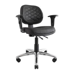 Cadeira ergonômica PROLABORE. Linha COOL. Ajuste lombar. Braços ajustáveis. Base ALUMÍNIO. Rodízios. Couro sintético. Costura Diamond.