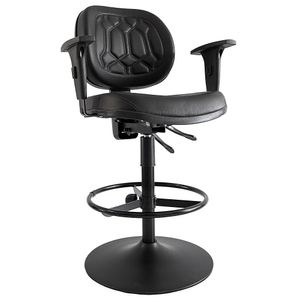 Cadeira caixa ergonômica PENTAGON. Base Disco. Com braços. NR17. Ajuste lombar. Giratória. Alta com aro regulável. Revestimento sintético.