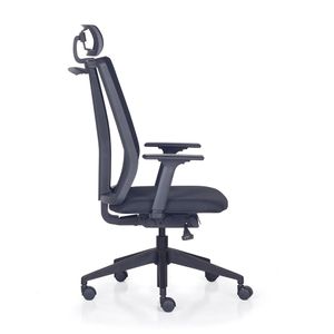 Cadeira ergonômica presidente ADDIT. Com apoio de cabeça. Encosto em TELA. Ajuste lombar. Braços ajustáveis. Tecido Preto.