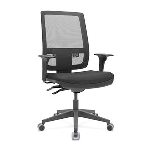 Cadeira Ergonômica Presidente. Linha BRISA Light. Alta.  Encosto Tela. Braços. Rodízios. Base Preta. Tecido Preto.