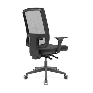 Cadeira Ergonômica Presidente. Linha BRISA Light. Alta.  Encosto Tela. Braços. Rodízios. Base Preta. Tecido Preto.