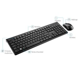 Kit Teclado e Mouse SEM FIO-Wireless Multimídia - TC212
