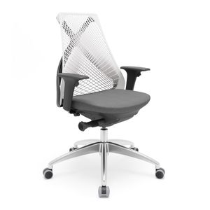 Cadeira ergonômica presidente BIX  Encosto Tela Dinâmica Branca. Base ALUMÍNIO. Tecido Preto.