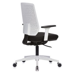 Cadeira ergonômica MÉTRIKE Light. Ajuste lombar. Braços ajustáveis. Encosto tela. Estrutura preta. Base branca. Tecido