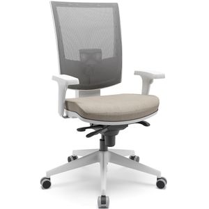 Cadeira ergonômica FLASH tela cinza. Ajuste lombar. Braços ajustáveis. Encosto tela. Base piramidal cinza. Assento vinil bege.