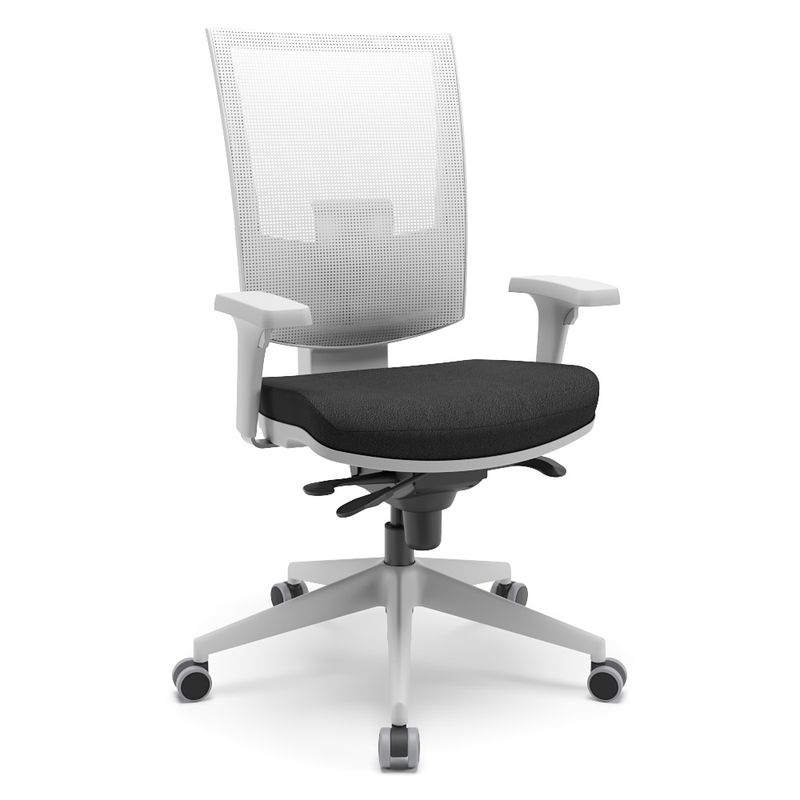 cadeira-ergonomica-flash-tela-cinza-assento-tecido-preto-base-piramidal-cinza-mecanismo-slider-frente-diagonal