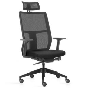 Cadeira ergonômica PROLABORE. Linha BEFIT. Apoio Cabeça. Encosto tela. Braços ajustáveis.  Estrutura e base preta. Tecido Poliéster