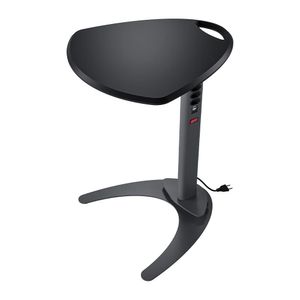 Mesa para notebook e de apoio 6 tomadas e 2 saídas USB. Bivolt. Tampo madeira. Estrutura em aço. Preto.