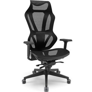 Cadeira Ergonômica Presidente VIZON OFFICE. Com apoio de cabeça integrada. Em Tela. Braços. Rodízios. Preta.