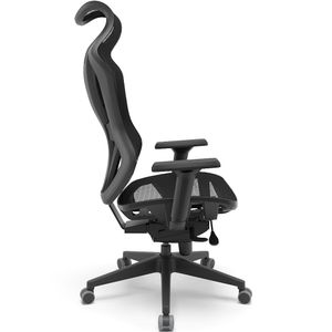 Cadeira Ergonômica Presidente VIZON OFFICE. Com apoio de cabeça integrada. Em Tela. Braços. Rodízios. Preta.